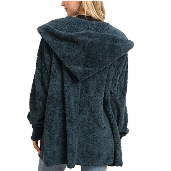 Teddy Jacket Soft Sherpa Open Front Coat-One Size - Picture 3 of 6